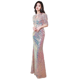 法式晚礼服女2026新款宴会高端气质主持人亮片年会名媛鱼尾高级感