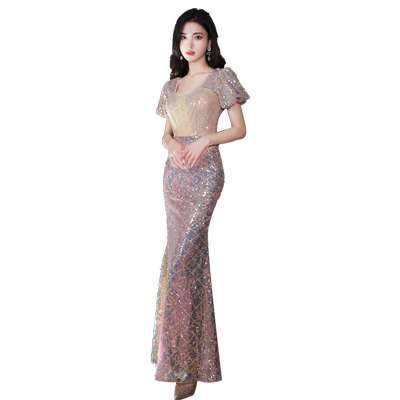 晚礼服宴会主持人轻奢小众鱼尾裙