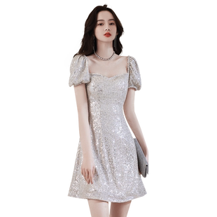 高端小礼服女2026新款宴会气质名媛高级感亮片短款轻奢洋装连衣裙