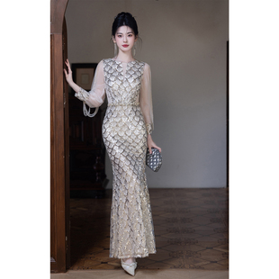 主持人晚礼服裙女2026新款宴会年会气质高级感鱼尾裙闪亮高端轻奢