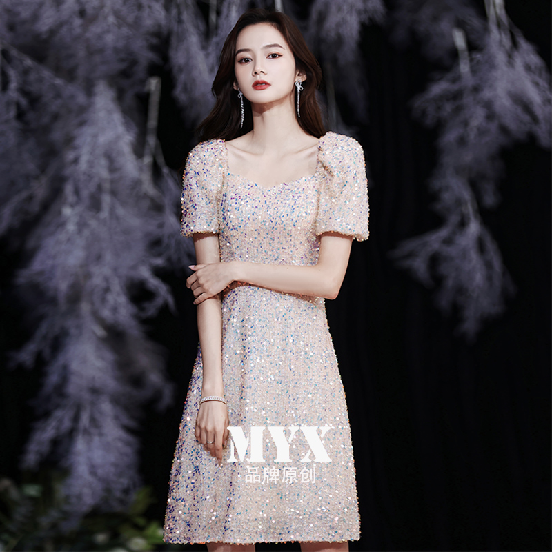 法式洋装小晚礼服女设计感气质轻奢高端生日宴会小个子亮片连衣裙