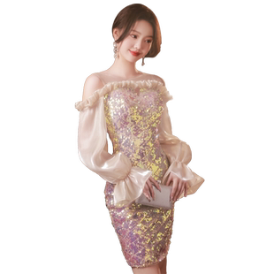 法式晚礼服女2025新款宴会高级感气质名媛亮片性感短款包臀连衣裙