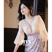 名媛小晚礼服女2026新款 宴会高端轻奢小众高级感鱼尾包臀亮片短款