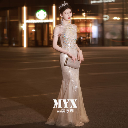 优雅国风女神鱼尾裙晚礼服礼服