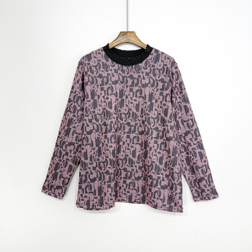 中老年宽松立领花色针织衫套头毛衣女2025冬新款韩国代购妈妈上衣