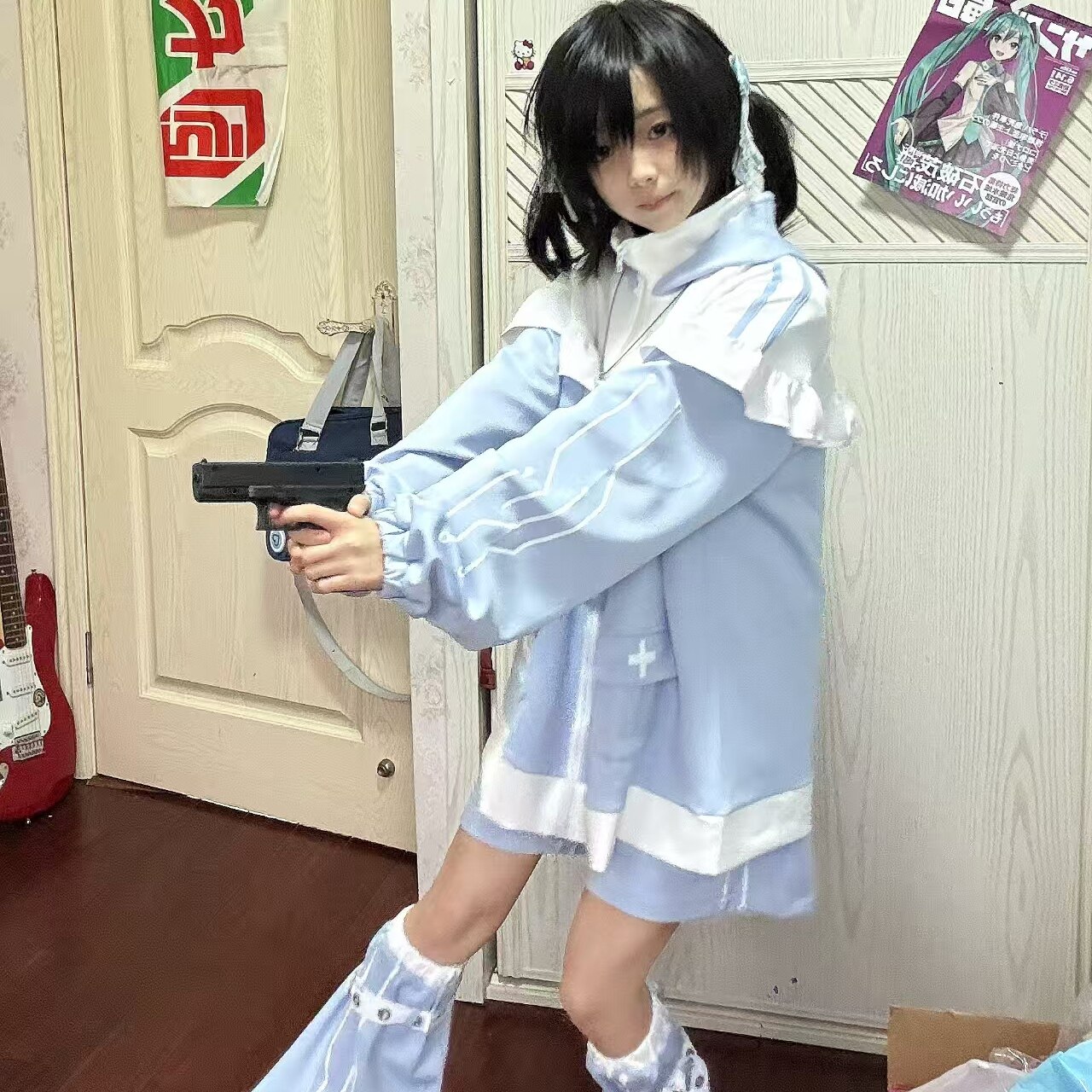 女装新款亚文化y2k水系原创可爱甜美猫耳连帽宽松柔软少女套装