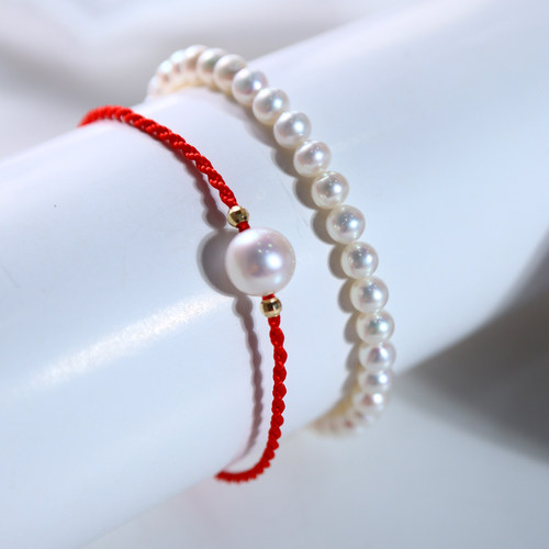 转运珍珠红绳手链18K金