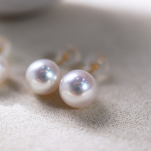 18K金天然无核淡水akoya珍珠素钉