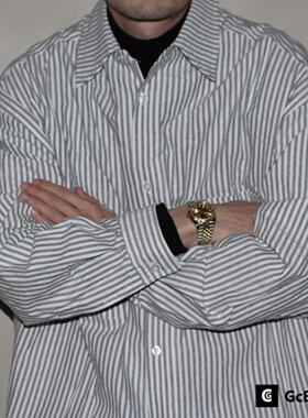 GcBrand Lab AW24 复古主题元素 基础款 双口袋 条纹长袖衬衫