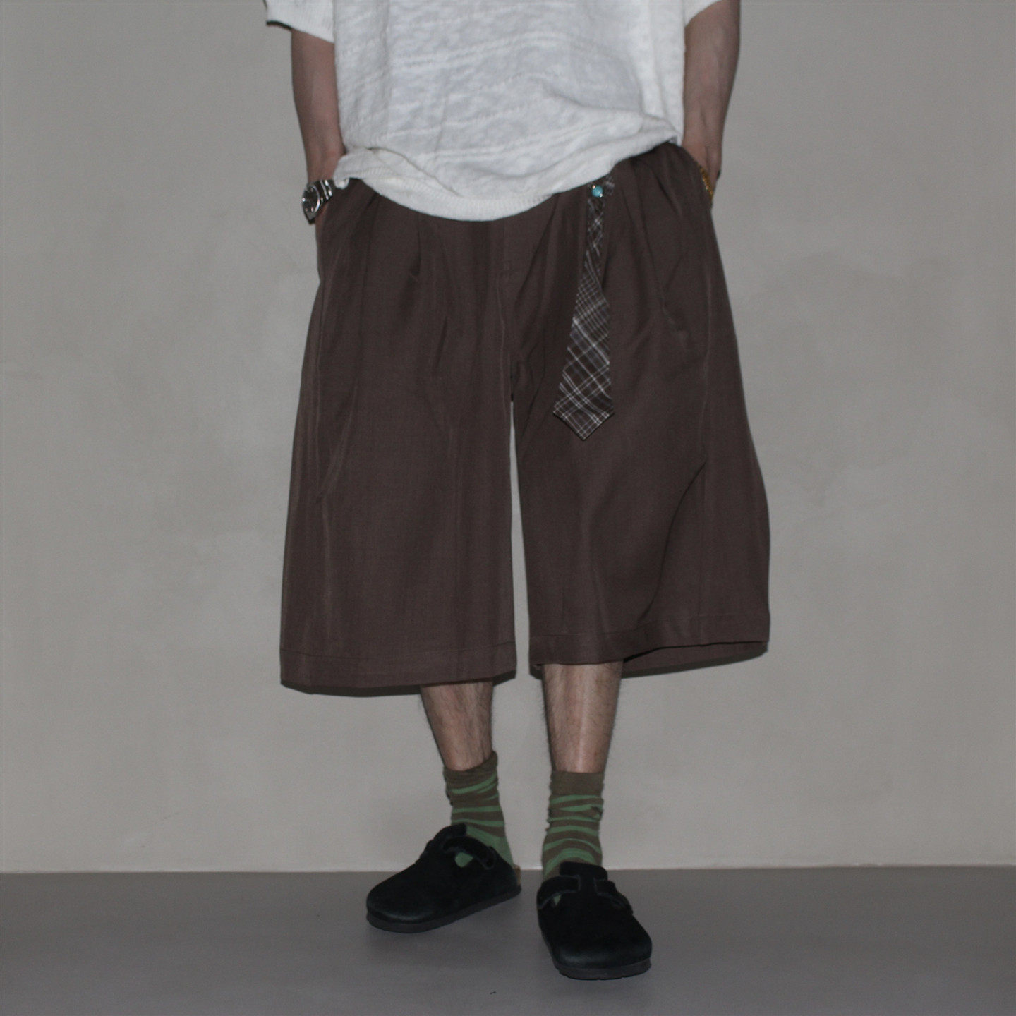 GcBrand Lab Capri Pants 复古主题元素 美式休闲宽松阔腿七分裤 - 实物图