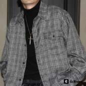 复古主题元 Lab GcBrand 休闲宽松男女款 AW25 美式 衬衫 素 格子长袖