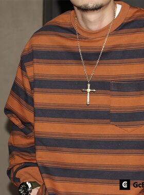 GcBrand Lab SS25 复古主题元素 美式休闲基础款条纹长袖圆领卫衣