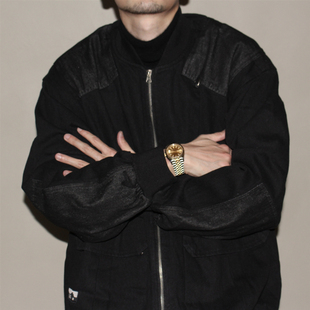 复古主题元 AW24 素 水洗做旧 牛仔棒球夹克 GcBrand 拼接设计 Lab