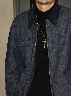 GcBrand Lab AW25 复古主题元素 撞色拼接翻领设计 牛仔棉衣 棉服