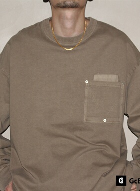 GcBrand Lab AW25 复古 基础款 美式休闲水洗蜡染做旧口袋长袖T恤