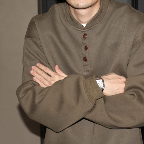 GcBrand Lab Sweater 美式复古基础款男女休闲纯色亨利领长袖卫衣