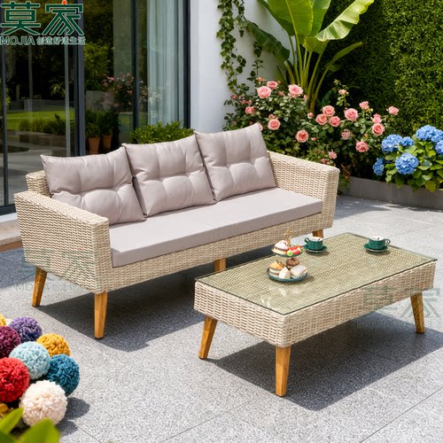莫家北欧户外沙发藤编小户型双人