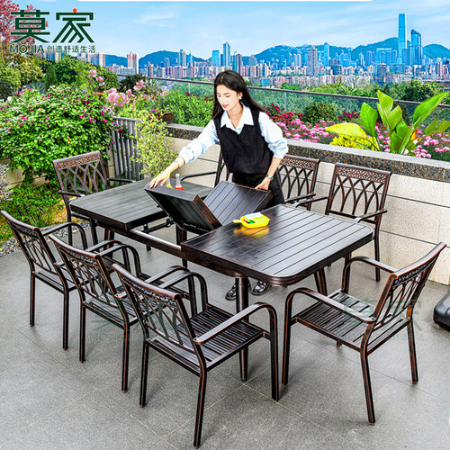 莫家户外桌椅铝合金伸缩长桌