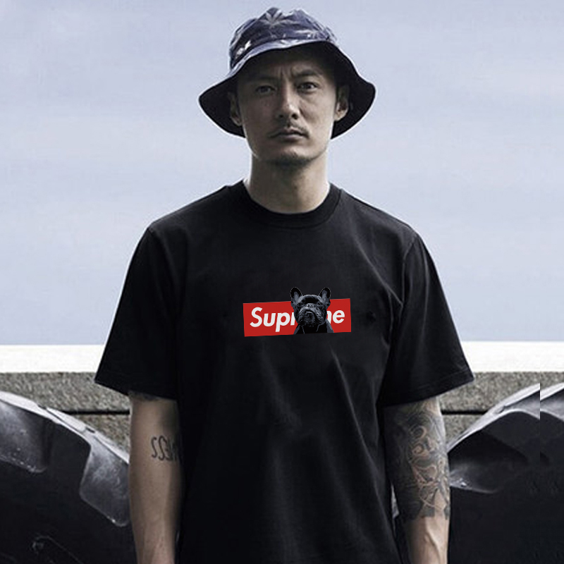 男装新款夏韩版潮牌潮流纯棉黑色短袖t恤男情侣装宽松ins衣服
