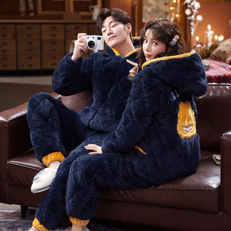 冬季加厚加绒三层珊瑚绒夹棉睡衣情侣加菲猫卡通保暖可外穿家居服,女士内衣/男士内衣/家居服,睡衣/家居服套装,淘宝优惠券,粉丝福利购,淘宝优惠卷