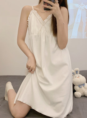 女夏季纯棉吊带中长款睡裙性感