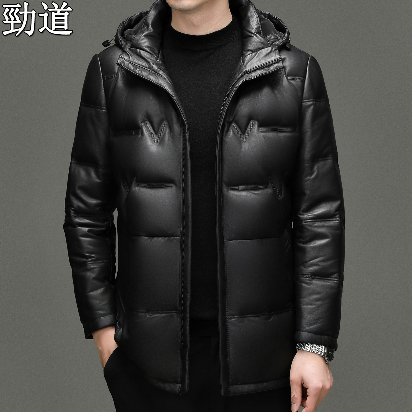 皮衣男士中长款加厚商务休闲外套