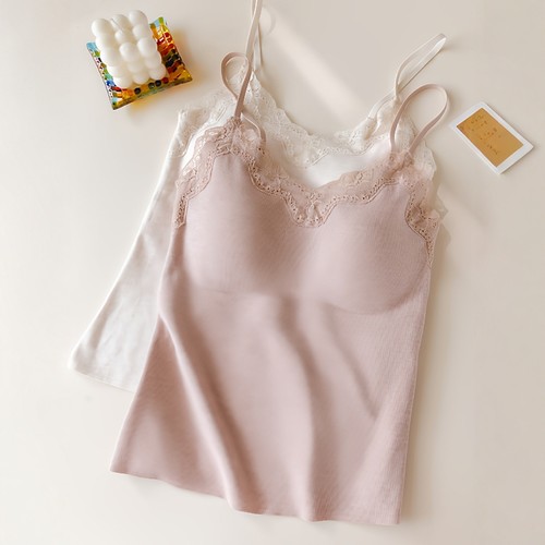 黛尔芬秋冬纯欲蕾丝吊带背心女保暖内衣带胸垫免穿文胸内搭打底衫