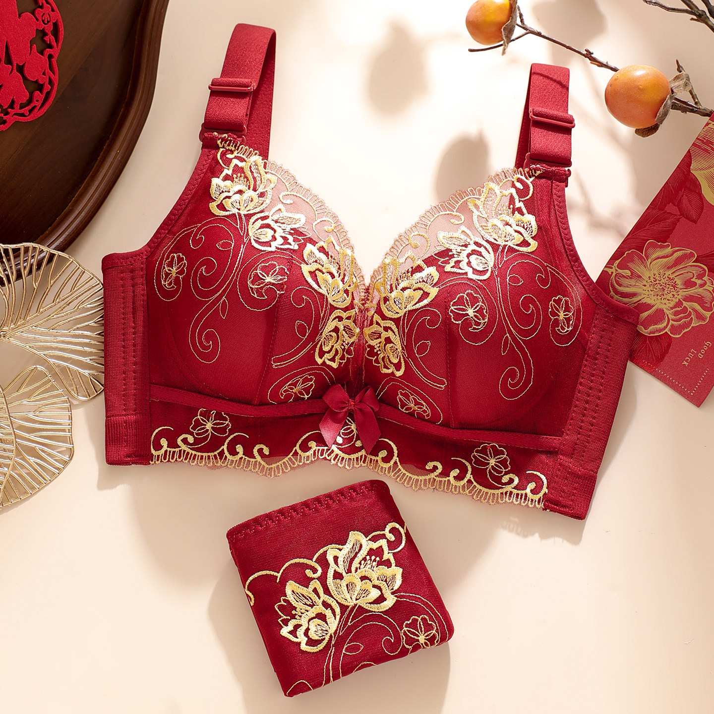 2025新款安可拉红色内衣女小胸聚拢显大结婚新娘本命年文胸罩套装,女士内衣/男士内衣/家居服,文胸套装,淘宝优惠券,粉丝福利购,淘宝优惠卷