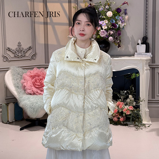 6015Y 重工钉珠蕾丝拼接羽绒服女FJF5D602 CHARFEN2025冬季 新款