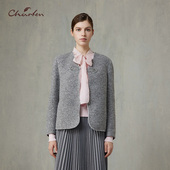 CHARFEN新中式 风毛呢短外套圆领显瘦时髦钉珠外套CFF1A001 0001A