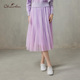 CHARFEN甜美淑女风压褶网纱半身裙女高腰紫色纱裙CFF1B323 3023E