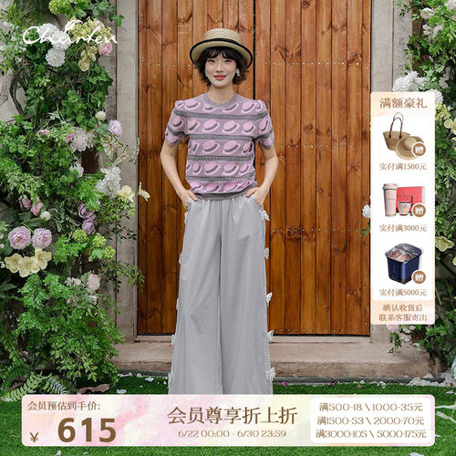 朝峰夏季复古圆领短袖针织T恤女