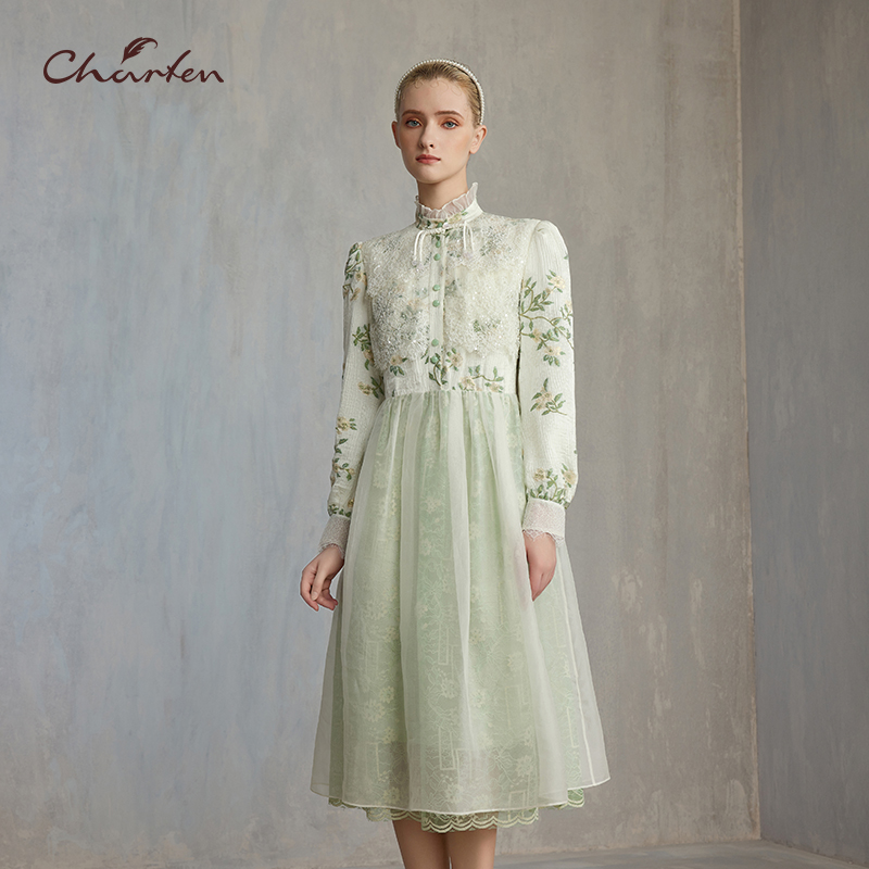 重工钉珠连衣裙女2025春季新款