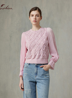 CHARFEN春季新款时尚百搭显瘦菱格盘带绣针织衫CFF1A819-8061C