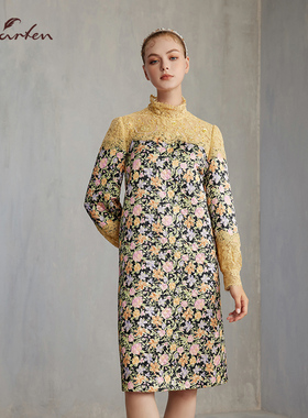 CHARFEN2024冬季新款重工钉珠村野繁花蕾丝连衣裙CFE5E318-3080G