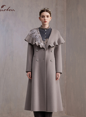 CHARFEN秋季优雅气质重工钉珠亮片毛呢大衣外套CFE3D031-0055A