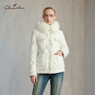 CHARFEN2025春季新款时尚百搭显瘦重工钉珠羽绒服CFE5D100-1009Y