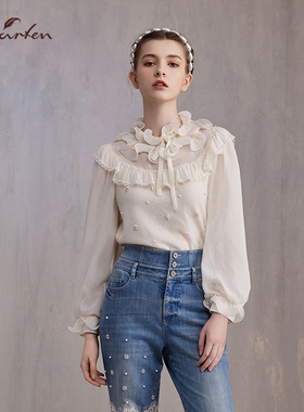 CHARFEN2024秋季新款时尚百搭显瘦木耳边针织衫女CFE3F823-8037B