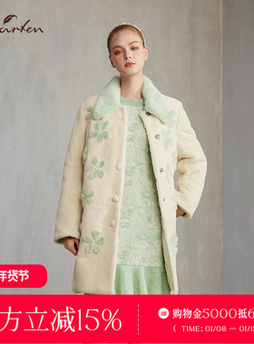 CHARFEN法式温柔风翻领拼花皮草长款轻奢貂毛外套CFE5F820-8069M