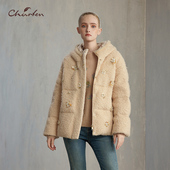 重工刺绣羊羔毛连帽羽绒服女CFE5F329 CHARFEN2024冬季 新款 3068Y