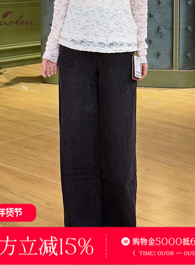 CHARFEN老钱风黑色阔腿裤宽松直筒休闲裤高腰显瘦CFF2C923-9028D