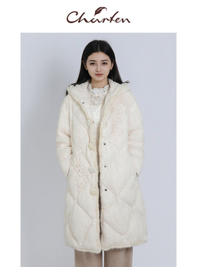 CHARFEN朝峰冬季 设计师重工艺面料羽绒服外套女CFE5F329-3035Y