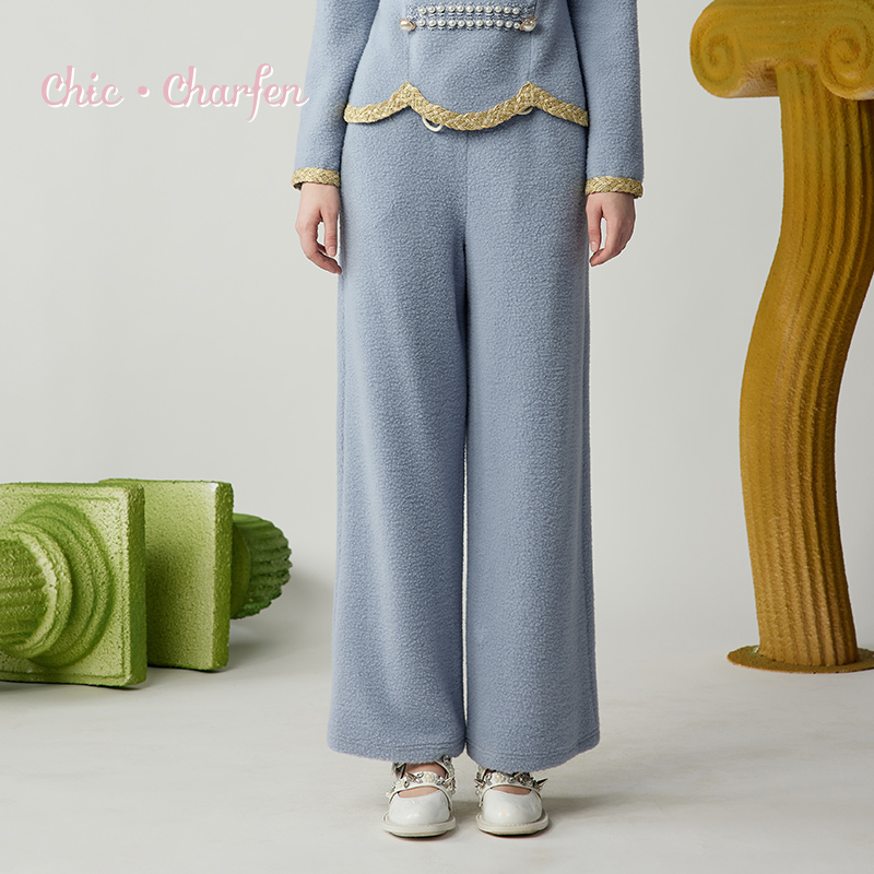 CHARFEN简约针织阔腿直筒长裤