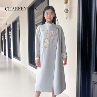 宽松刺绣钉珠双面呢大衣女FJF5F615 时尚 6122V 新款 CHARFEN冬季