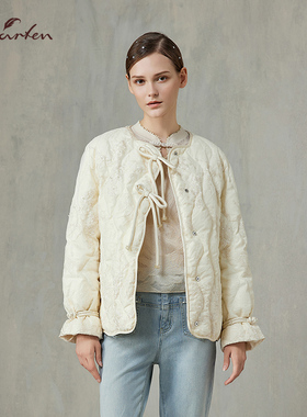 CHARFEN新中式优雅圆领羽绒服女系带气质宽松外套CFF1A312-3017Y