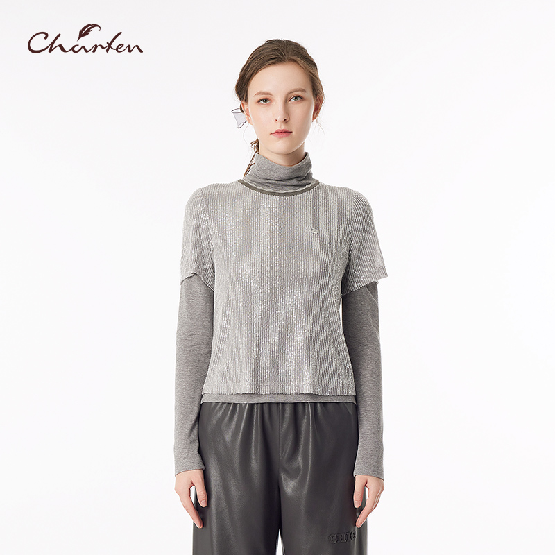 高领灰色CFF3C525-5025B拼接袖