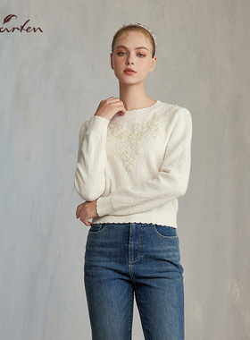 CHARFEN2024冬季新款重工刺绣镂空针织套头上衣女CFE5D100-1072C
