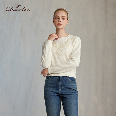 重工刺绣镂空针织套头上衣女