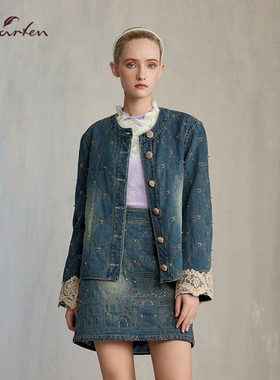 CHARFEN冬季新款时尚百搭显瘦重工钉珠亮片外套CFE5D805-8007N