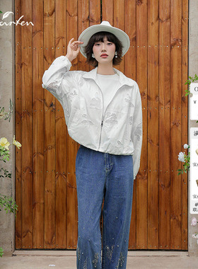 Charfen朝峰春新款女外套洋气百搭防晒衣宽松夹克短外套9762A